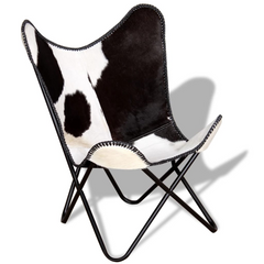 Butterfly Chair Black and White Real Cowhide Leather - Vintage Style, Ergonomic Design