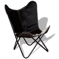 Butterfly Chair Black and White Real Cowhide Leather - Vintage Style, Ergonomic Design