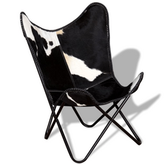 Butterfly Chair Black and White Real Cowhide Leather - Vintage Style, Ergonomic Design