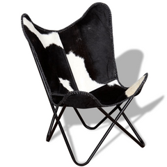 Butterfly Chair Black and White Real Cowhide Leather - Vintage Style, Ergonomic Design