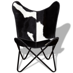 Butterfly Chair Black and White Real Cowhide Leather - Vintage Style, Ergonomic Design