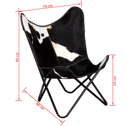 Butterfly Chair Black and White Real Cowhide Leather - Vintage Style, Ergonomic Design