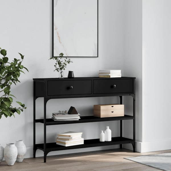 Black Console Table 100x25x75 cm - Sleek Engineered Wood & Metal Frame