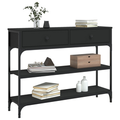 Black Console Table 100x25x75 cm - Sleek Engineered Wood & Metal Frame