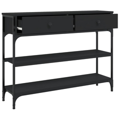 Black Console Table 100x25x75 cm - Sleek Engineered Wood & Metal Frame