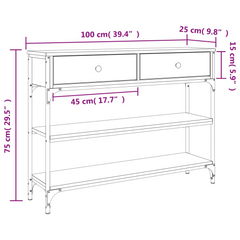 Black Console Table 100x25x75 cm - Sleek Engineered Wood & Metal Frame