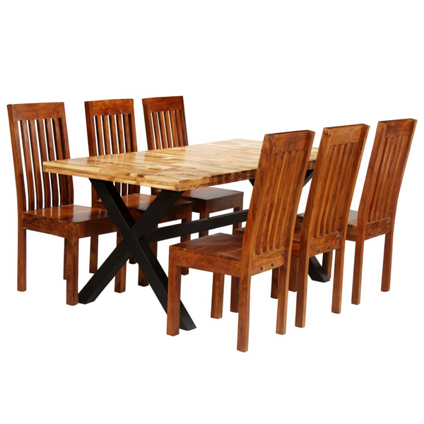 7-Piece Dining Table Set - Solid Acacia & Mango Wood