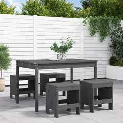 5 Piece Garden Dining Set - Grey Solid Wood Pine | Outdoor Furniture