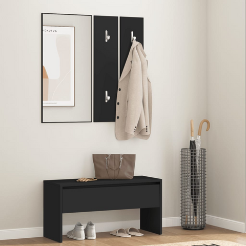 Hallway Furniture Set Black Engineered Wood - Stylish and Functional Entryway Solution