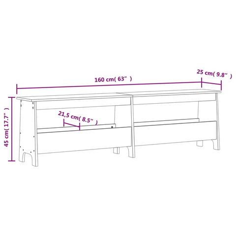 Solid Pine Wood Hall Bench - 160x28x45 cm - Rustic Entryway Seating with Storage Shelf