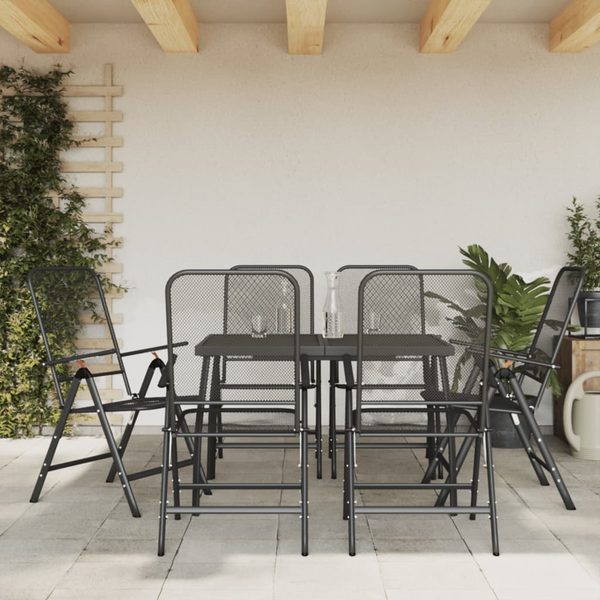 7 Piece Garden Dining Set Anthracite Metal Mesh