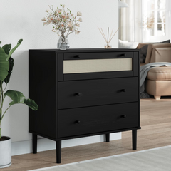 Drawer Cabinet SENJA Rattan Look Black 80x40x80 cm Solid Wood Pine