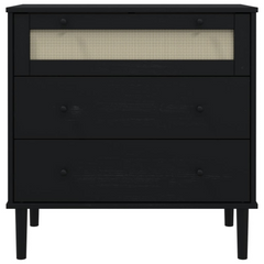 Drawer Cabinet SENJA Rattan Look Black 80x40x80 cm Solid Wood Pine