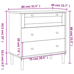 Drawer Cabinet SENJA Rattan Look Black 80x40x80 cm Solid Wood Pine