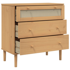 Drawer Cabinet SENJA Rattan Look Brown 80x40x80 cm Solid Wood Pine