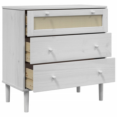 Drawer Cabinet SENJA Rattan Look White 80x40x80 cm Solid Wood Pine