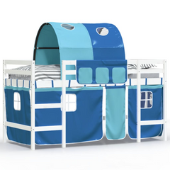 Kids' Loft Bed with Blue Tunnel and Curtains - No Mattress, 90x190cm - Fun and Safe Elevated Sleep Solution