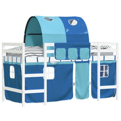 Kids' Loft Bed with Blue Tunnel and Curtains - No Mattress, 90x190cm - Fun and Safe Elevated Sleep Solution