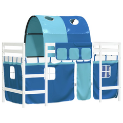 Kids' Loft Bed with Blue Tunnel and Curtains - No Mattress, 90x190cm - Fun and Safe Elevated Sleep Solution