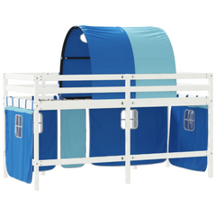 Kids' Loft Bed with Blue Tunnel and Curtains - No Mattress, 90x190cm - Fun and Safe Elevated Sleep Solution