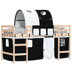 Kids' Loft Bed with Fun Tunnel - White & Black | Space-Saving Design | 80x200cm