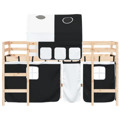 Kids' Loft Bed with Fun Tunnel - White & Black | Space-Saving Design | 80x200cm