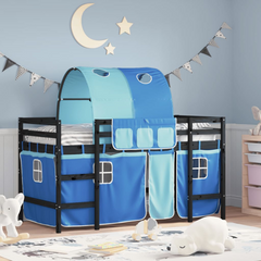 Kids' Loft Bed with Blue Tunnel - Pine Wood, 80x200cm - Fun & Safe Space-Saving Design