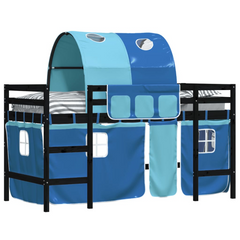 Kids' Loft Bed with Blue Tunnel - Pine Wood, 80x200cm - Fun & Safe Space-Saving Design