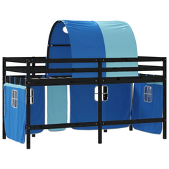 Kids' Loft Bed with Blue Tunnel - Pine Wood, 80x200cm - Fun & Safe Space-Saving Design