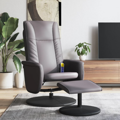 Luxurious Grey Faux Leather Massage Recliner Chair with Footstool - Ultimate Comfort & Relaxation