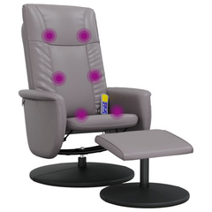 Luxurious Grey Faux Leather Massage Recliner Chair with Footstool - Ultimate Comfort & Relaxation