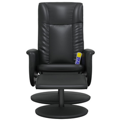 Massage Recliner Chair with Footstool - Black Faux Leather - 360° Swivel, 6-Point Vibration Massage