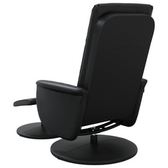 Massage Recliner Chair with Footstool - Black Faux Leather - 360° Swivel, 6-Point Vibration Massage