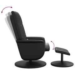 Massage Recliner Chair with Footstool - Black Faux Leather - 360° Swivel, 6-Point Vibration Massage