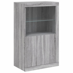 Side Cabinet with LED Lights Grey Sonoma Engineered Wood