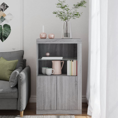 Side Cabinet with LED Lights Grey Sonoma Engineered Wood