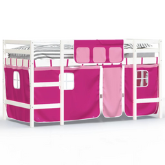 Kids' Loft Bed with Fun Curtains - Pink, 90x200 cm, Solid Pine Wood, Space-Saving Design