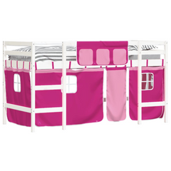 Kids' Loft Bed with Fun Curtains - Pink, 90x200 cm, Solid Pine Wood, Space-Saving Design