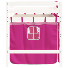 Kids' Loft Bed with Fun Curtains - Pink, 90x200 cm, Solid Pine Wood, Space-Saving Design