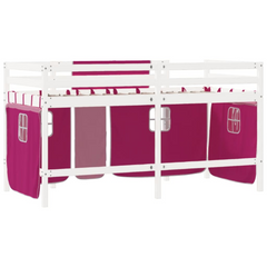 Kids' Loft Bed with Fun Curtains - Pink, 90x200 cm, Solid Pine Wood, Space-Saving Design