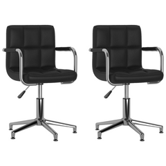 Set of 2 Black Faux Leather Swivel Dining Chairs with Adjustable Height & Chrome Frame