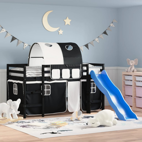 Kids' Loft Bed with Tunnel - White & Black - 90x200cm - Fun & Functional Design