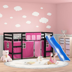 Kids' Loft Bed with Fun Curtains - Pink, Without Mattress, 90x200 cm - Space-Saving & Playful Design