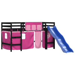 Kids' Loft Bed with Fun Curtains - Pink, Without Mattress, 90x200 cm - Space-Saving & Playful Design