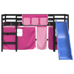 Kids' Loft Bed with Fun Curtains - Pink, Without Mattress, 90x200 cm - Space-Saving & Playful Design