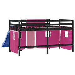 Kids' Loft Bed with Fun Curtains - Pink, Without Mattress, 90x200 cm - Space-Saving & Playful Design