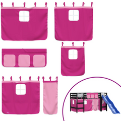 Kids' Loft Bed with Fun Curtains - Pink, Without Mattress, 90x200 cm - Space-Saving & Playful Design