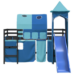 Kids' Loft Bed with Fun Tower & Slide - 80x200 cm, Blue, Solid Pinewood Frame, Space-Saving Design, Safety Guardrails, for Children Aged 6+