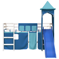 Fun & Functional Kids' Loft Bed with Tower - Blue, Single 90x190 cm - Solid Pine Wood