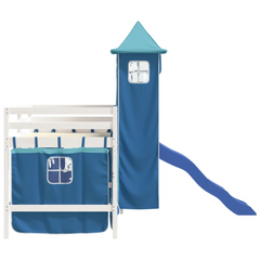 Fun & Functional Kids' Loft Bed with Tower - Blue, Single 90x190 cm - Solid Pine Wood